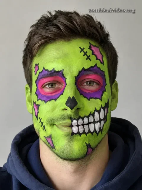 El mismo hombre con maquillaje zombie pop-art