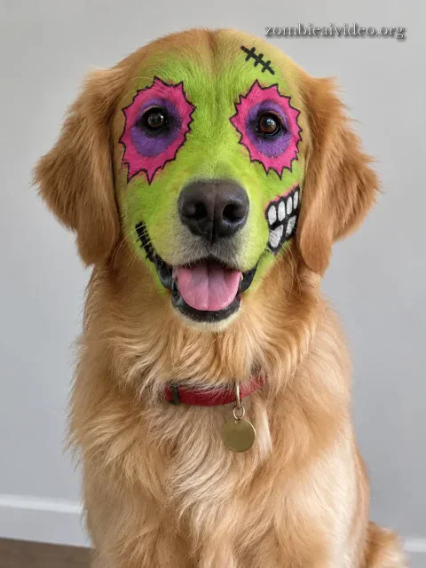 El mismo golden retriever con pintura zombie pop-art