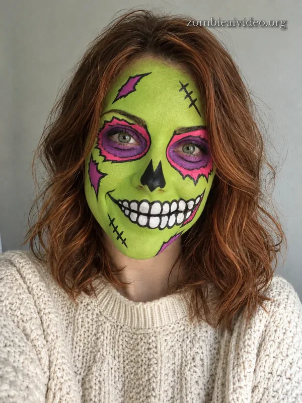 La misma mujer con maquillaje zombie pop-art